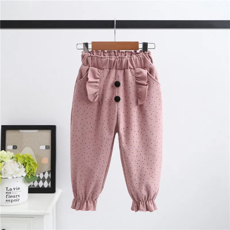 Штаны для девочек, детская одежда на весну и осень, детские штаны для маленьких девочек, штаны с оборками, 90-140 - Цвет: pink