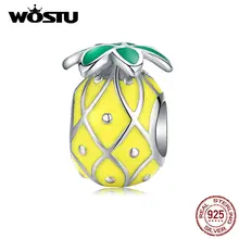 WOSTU Горячая Мода 925 пробы Серебряный тропический ананас шарик желтый талисманы подходят браслет Подвеска серебряные ювелирные изделия CTC128