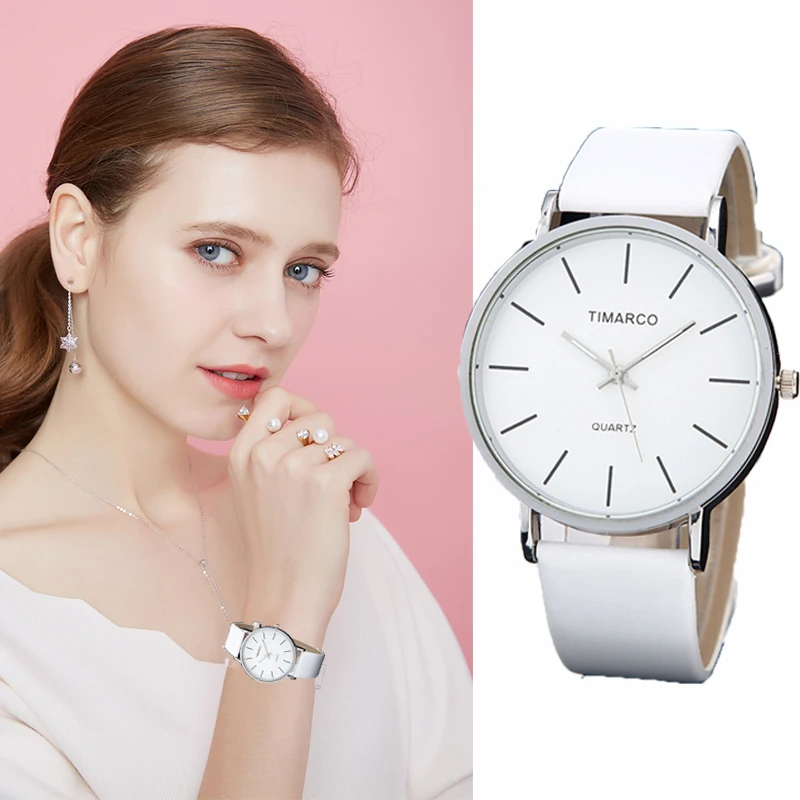 Wrist Watches White Ladies Montre Clock Quartz Fashion-Brand Round Dial Femme New