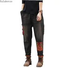 Осенние и зимние новые свободные с талией плюс вельветовые джинсы ретро повседневные шаровары для женщин черные толстые теплые джинсы с высокой талией Z3