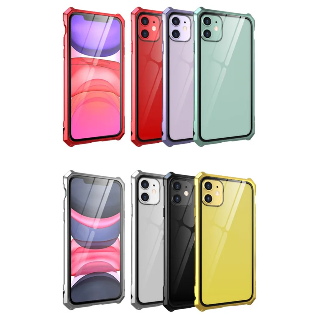 Чехол для Iphone 11 6,1 дюймов уличный Модный чехол s Алюминиевый металлический бампер Пряжка закаленное стекло чехол для Iphone