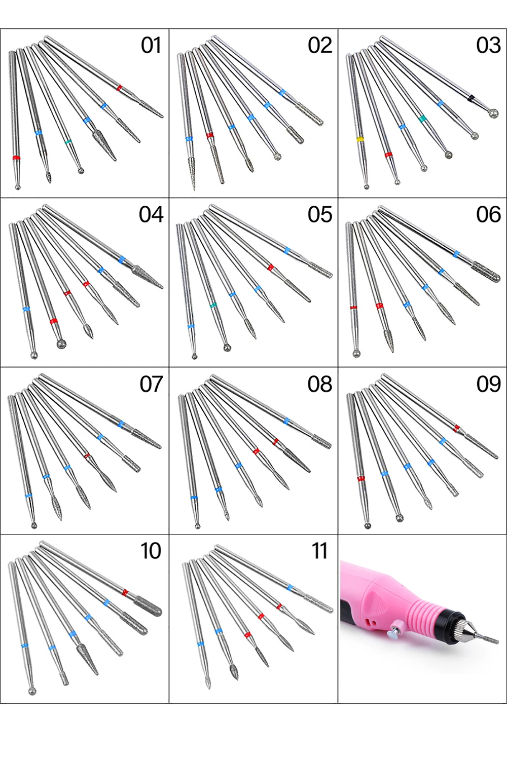 

6pcs/pack Diamond Rotate Electric Nail Drill Bits Set Pedicure Manicure Cleaning Nail File Cuticle Cutter