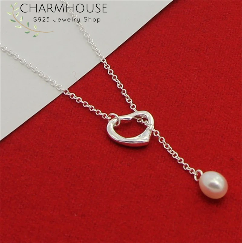 Charmhouse S925 Серебряные ожерелья для женщин Сердце &amp жемчужное ожерелье кулон 18