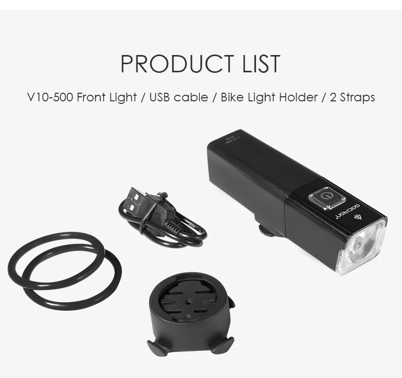 GACIRON 800LUMEN Bicycle Front Light USB Rechargeable LED Lamp Cycling Waterproof Bike Headlight Flashlight Accessories