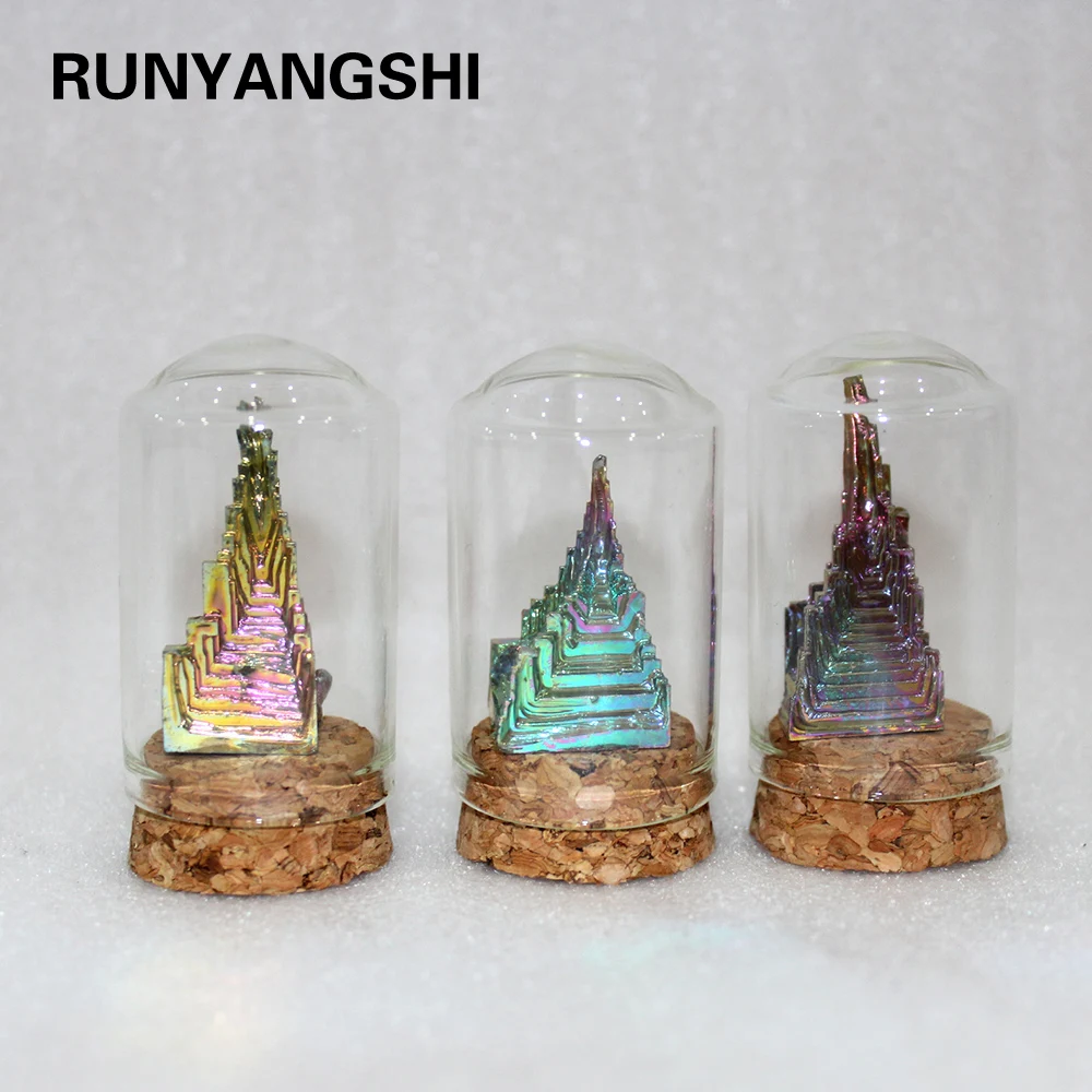

Natural Colorful Metal Bismuth ore Mineral Fossil Glass Landscape Bottle Mini-pendulum Rough Pyramid pecimen Crystal