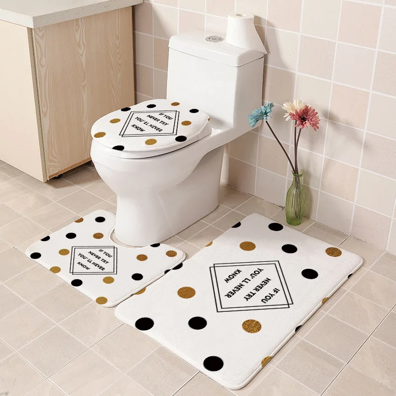 

Flannel Print Non Slip Toilet Cover Seat European Pattern Soft Bathroom Bath Mat Floor Rug Carpet With Slip Back 3pcs