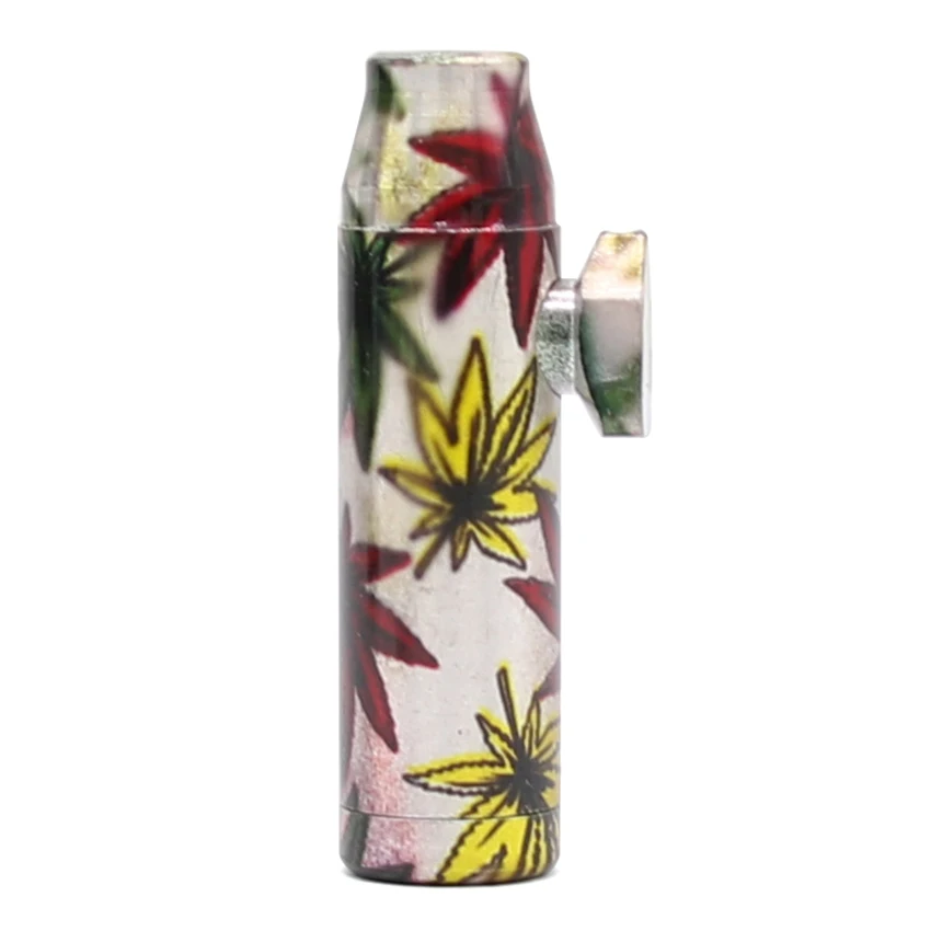 1PCS New Arrival Metal Aluminum 50mm Weed Leaf Snuff Bottle With A Floral Cartridge Snuff Bullent Accessories