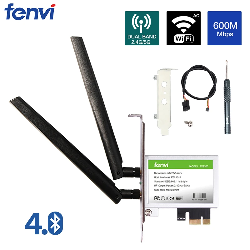 600Mbps Dual Band PCI Express WiFi Adapter Wireless AC Network Card Bluetooth 4 0 802 11a 2