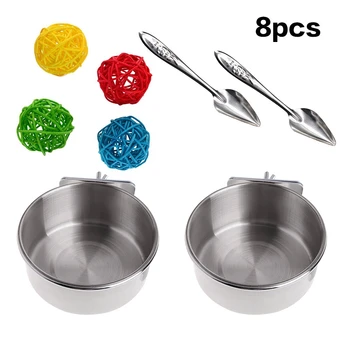

8Pcs Stainless Steel Bird Feeder Set-Parrot Feeding Dish Cups Food Water Bowl Bird Feeding Spoon for Cages Small Animals