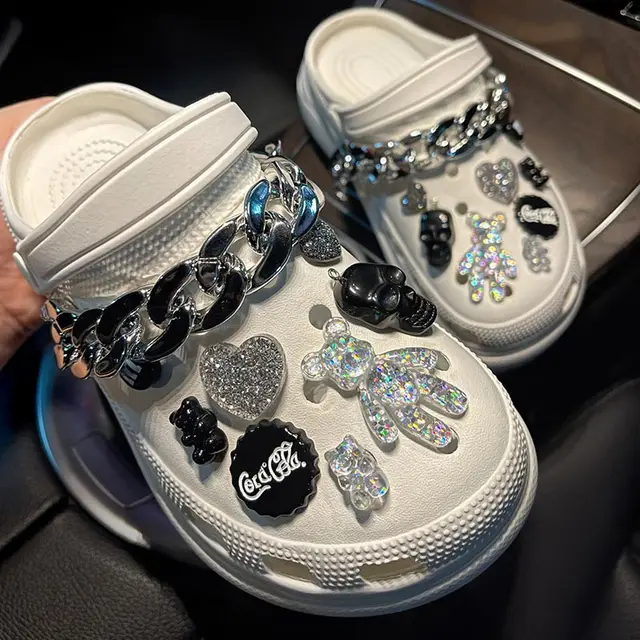 Trendy Rhinestone Croc Charms Designer DIY Quality Women Shoes Charms for JIBS Anime Chain Clogs Buckle Kids boys girls Gifts set 05 ( 18pcs )