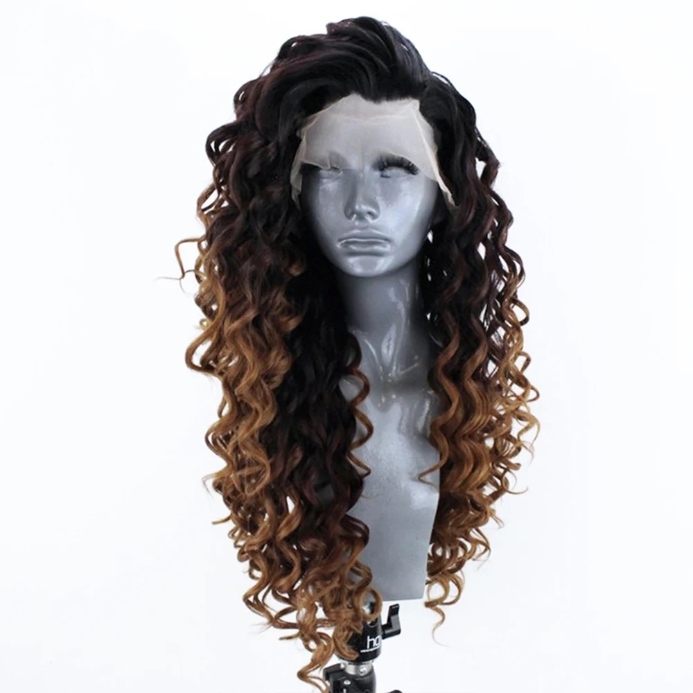 Websterwigs парики омбре с коричневыми темными корнями длинные кудрявые
