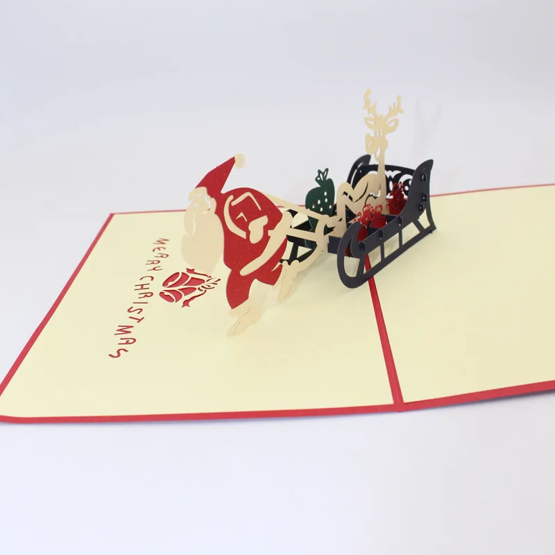 New Style Christmas Holiday Creative 3D Card Paper Cutting Handmade Export Foreign Trade Santa Claus Barrow
