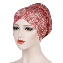 Мусульманская женская модная шапка-тюрбан с принтом и оборками, кепка chemo, шапочка, шапочки под хиджаб, головной убор, Женский мусульманский хиджиб шарф