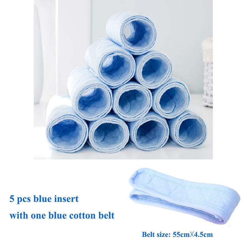 [usurpon] 5 pcs Cotton Insert Reusable Colored Baby Fitted Diaper Insert ECO Cotton Absorbent Newborn Diaper Insert - Цвет: Blue With Belt