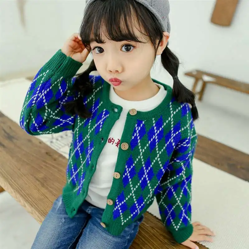 RAISEVERN плед Свитера для девочек с О-образным вырезом для детей, пальто куртки верхняя одежда осень