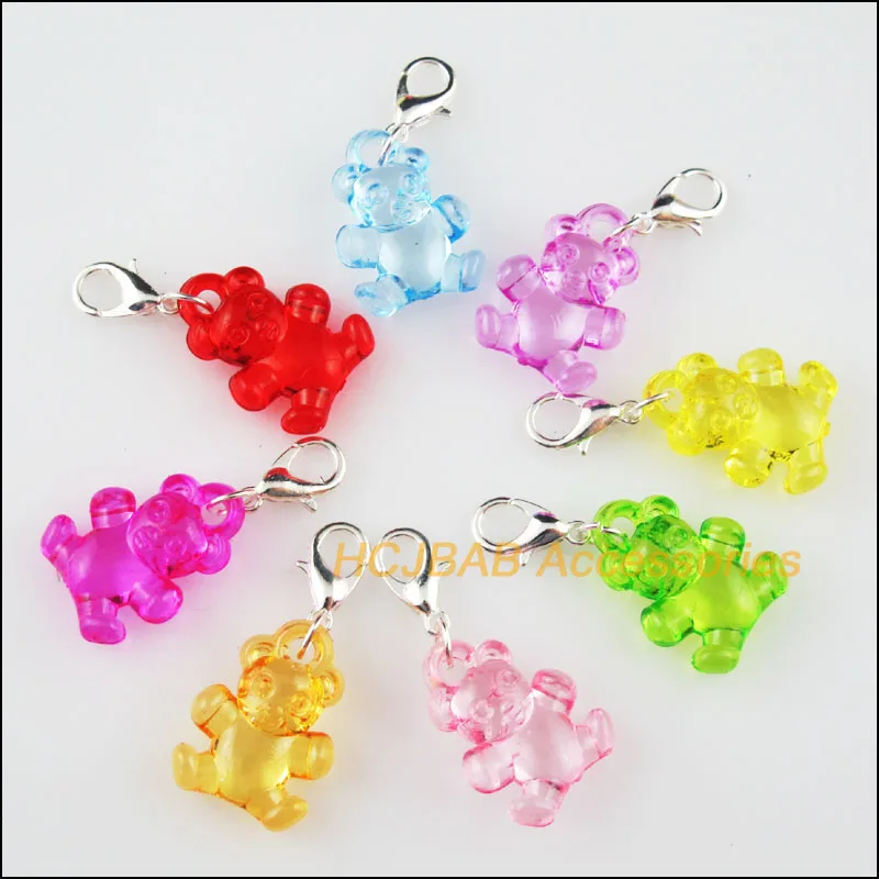 

16 New Animal Bear Charms Connectors Clasps Silver Plated Mixed Acrylic