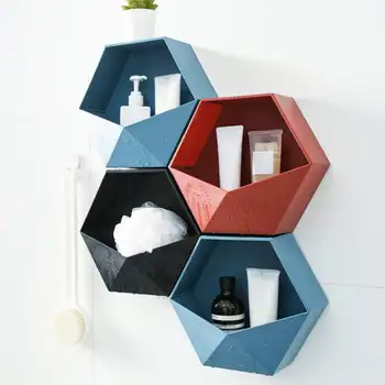 

Ins Style Geometric Hexagon Storage Rack Geometric Punch-free Wall Decorative Shelf Bathroom Living Room Decoration1