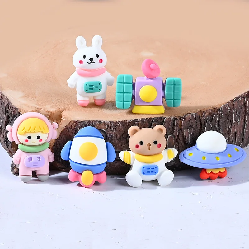Resina Kawaii dibujos animados animales astronautas OVNI satélite Flatback Charm Scrapbooking artesanías DIY joyería - y jardín