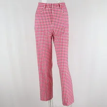 

Ladies Fashion Streetwear Female Tide Outfit Spring Fall Women Casual Middle Waist Sweet Pink Plaid Pants Straight Long Trousers
