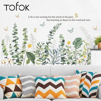

Tofok Fresh Plants Butterfly Wall Decorative Sticker Pastoral Style Home Living Room Sofa TV Background Decals Window Sticker