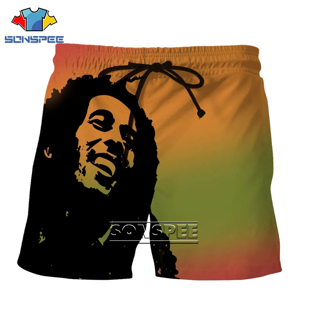 SONSPEE 3D Bob Marley Singer Printed Shorts Reggae Hip Hop Street Casual Beach Fashion Men's Fun Sports Pants Oversized Clothing