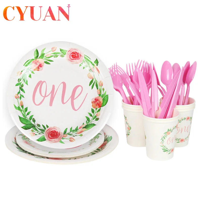

CYUAN Baby Shower Disposable Party Tableware 1st Birthday Party Decoration Kids Happy Birthday Balloon One Year Old Babyshower