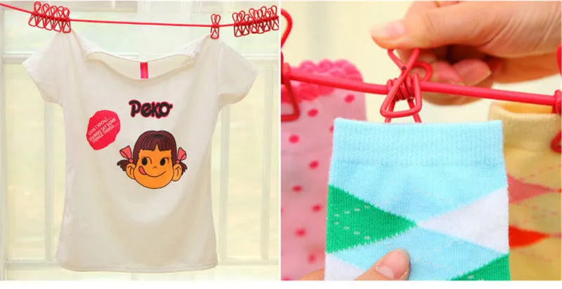 Creative Windproof Clotheslines 12 Clips Socks Underwear Portable Clothes Hanger Practical Retractable Laundry Drying Supplies