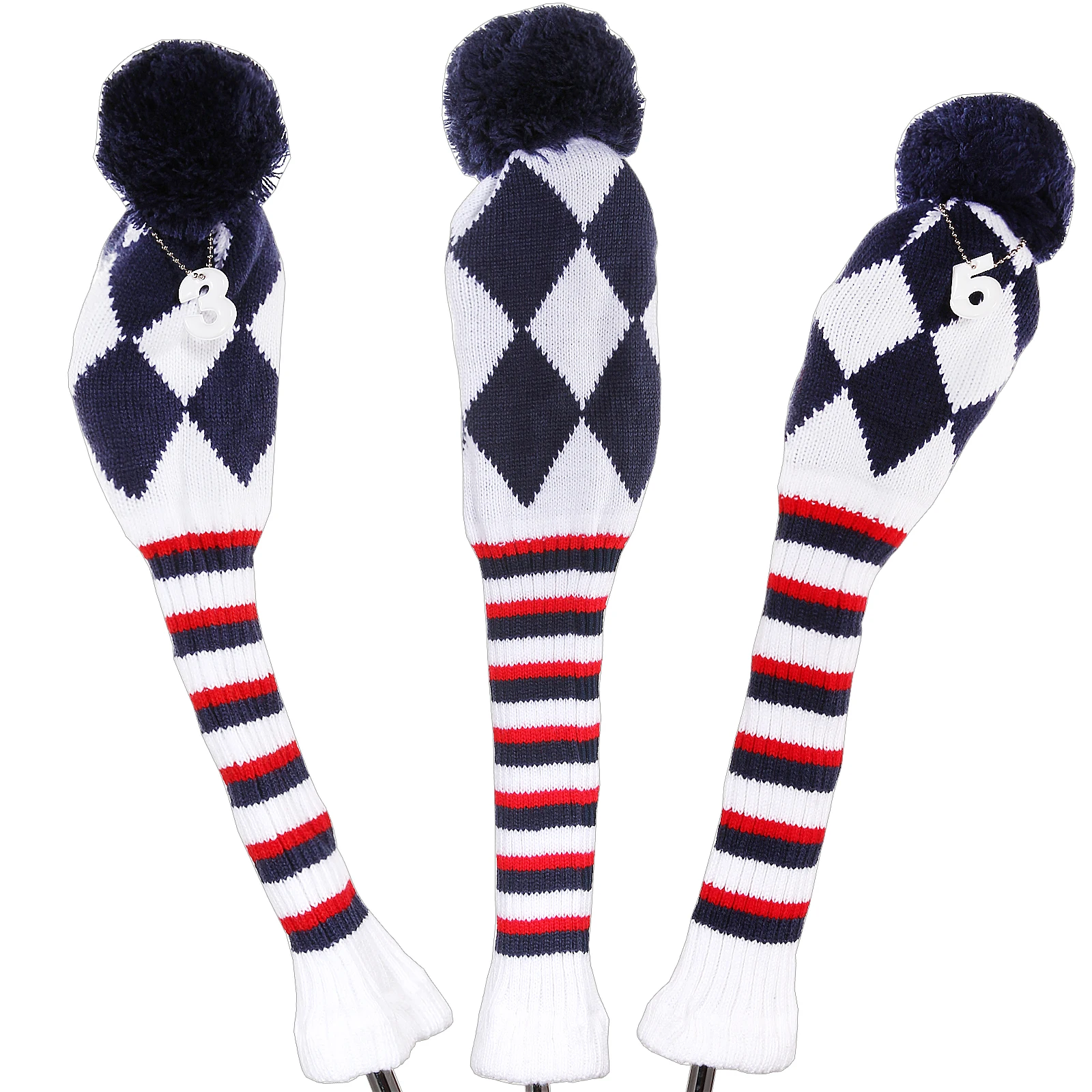 Golf 3pcs/set Knitted Pom Pom Sock Covers 1-3-5 Golf Wood Headcover For Golf Dirver/Fairway Golf Club Headcovers