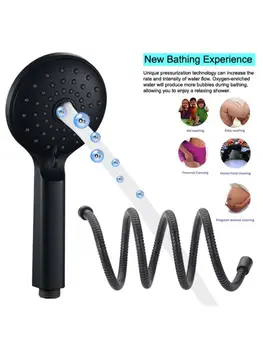 

Hand Held Black Shower Head with Long Hose High Pressure Massage Spa Showerhead R9CA