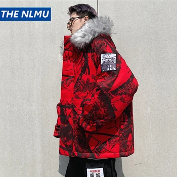

Winter Hip Hop Parkas Men Camouflage Jackets Fur Collar Hooded Thick Windbreaker Coats 2019 Outwear Streetwear Plus Size HZ158