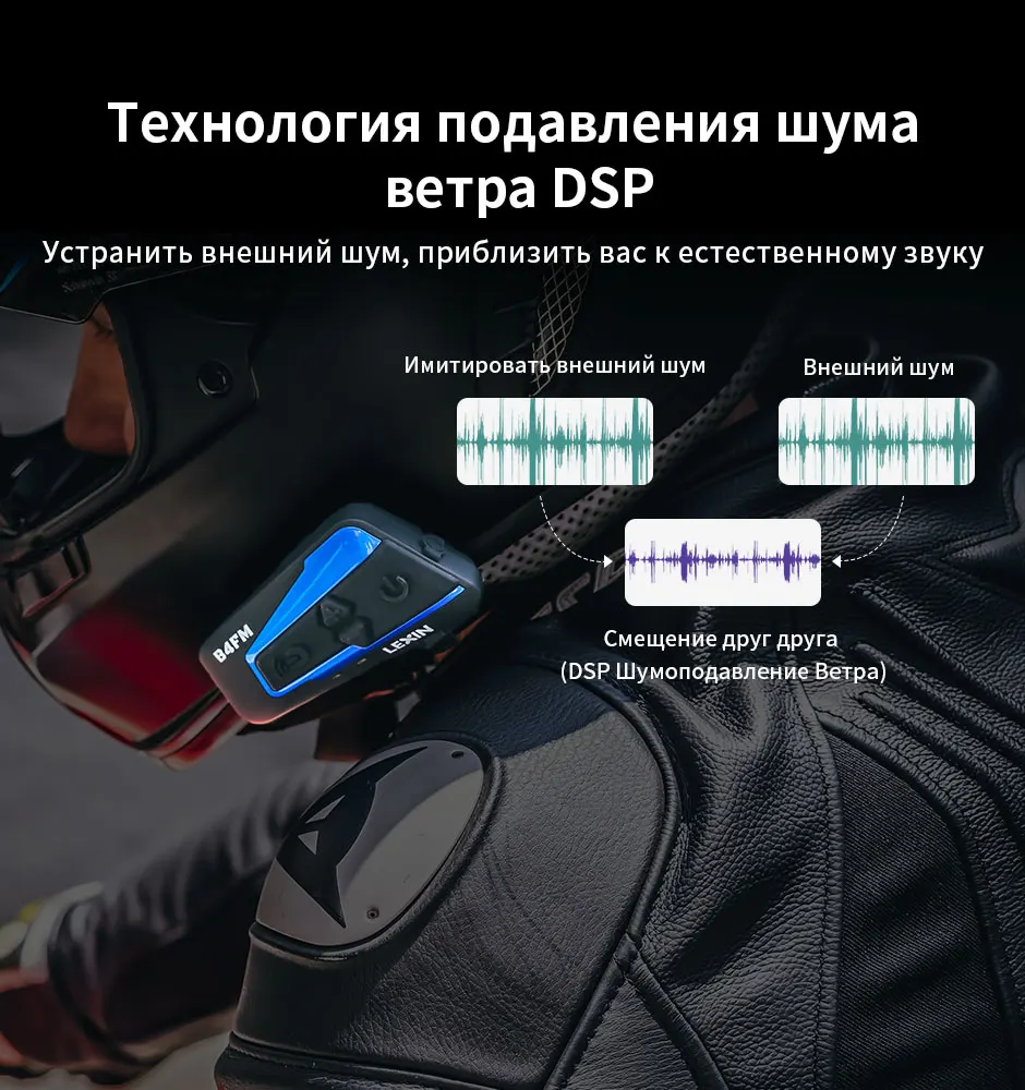 Lexin LX-B4FM Мото Интерком и Гарнитура для Мотошлема 4 Райдер 1600M Bluetooth FM Переговорное Устроиство для Мотоцикла BT