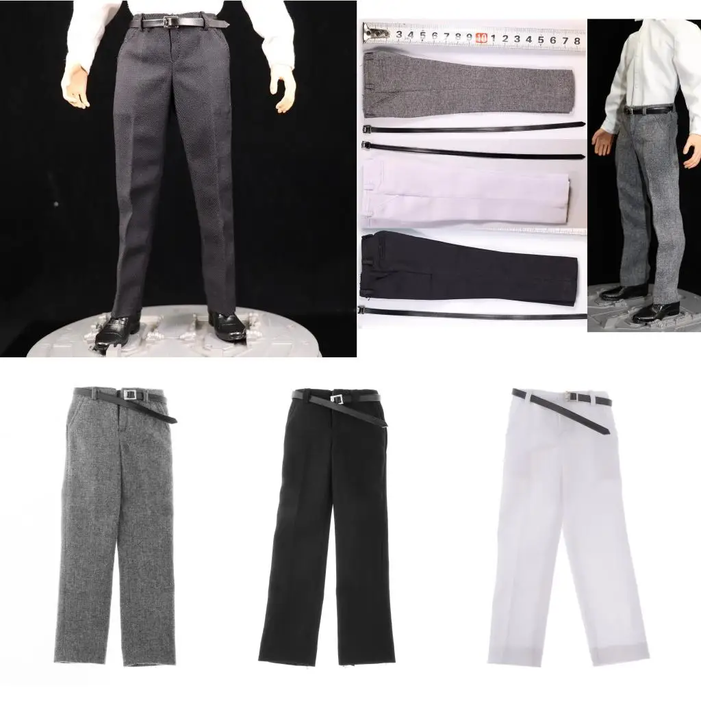 Pantaloni Scala 1/6 Per Action Figure Uomo 30,5 Cm - Grigio, Con Cintura, Vestito Formale Per Bambole Enterbay, DID, Dragon - 2