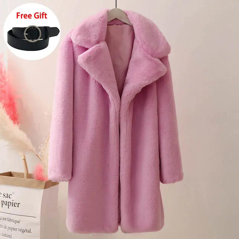 purple long fur coat Куртка из искусственного кроличьего меха с высокой талией и поясом; пальто; сезон осень-зима; теплое длинное пальто; Верхняя одежда; модные пушистые куртки; пальто - Цвет: purple long fur coat