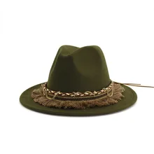 Шерстяная фетровая женская мужская Ковбойская шляпа с широкими полями, панк кожаный ремень, джазовая Кепка(один размер: 57 см/США 7 1/8) AD0787