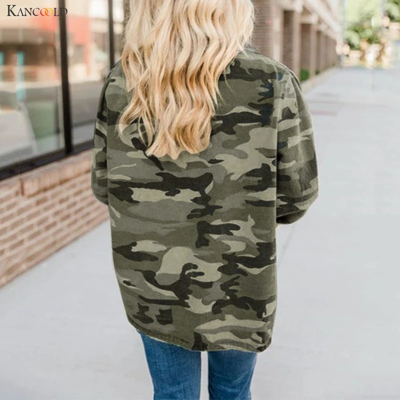 lower price  KANCOOLD coats Women Winter Fashion Longsleeved Camouflage Print Jacket Casual Stand Collar new coa