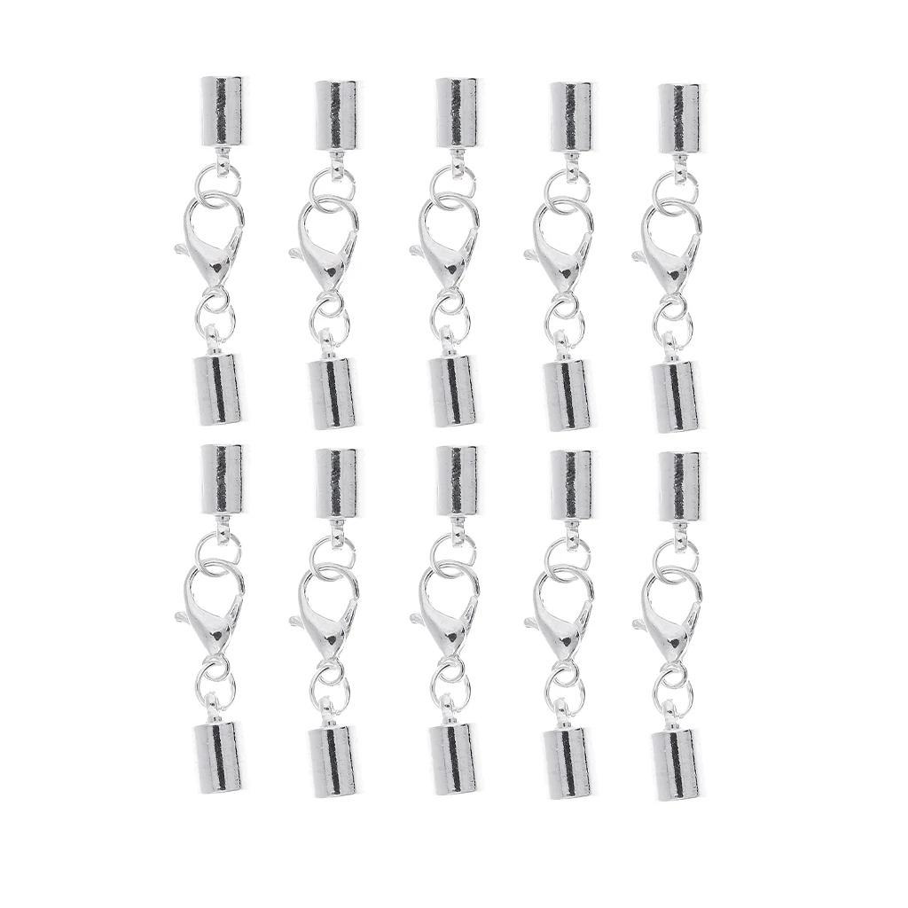 10 Piece silver color Kumihimo Leather Cord End Caps with Lobster Clasp Jewelry Making Findings