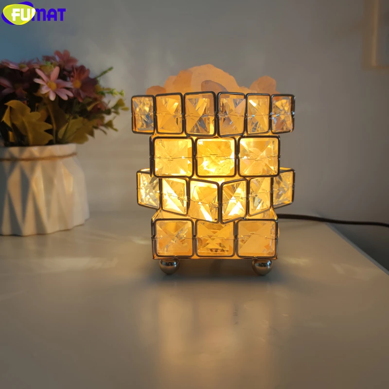 

FUMAT Crystal Rubik's Cube Himalayan Salt Table Lamp Home Decor Night Light G9 LED Creative Lighting For Party Holiday Gift New