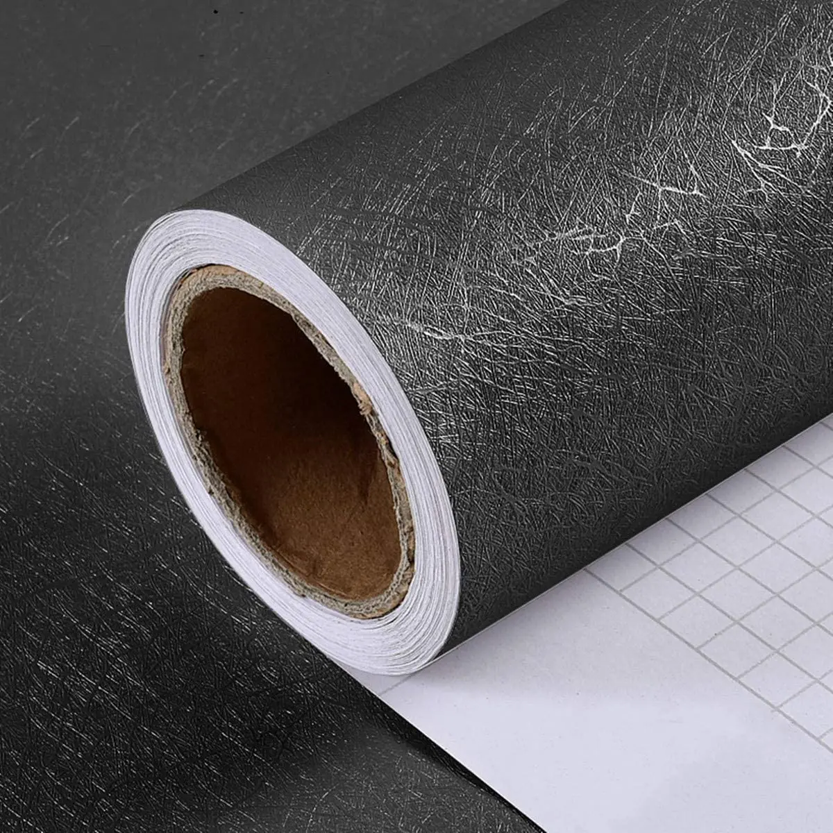 Decoroom Sticky Back Plastic Black Vinyl Wrap 60X500cm Self Adhesive Peel And Stick Wallpaper Waterproof Glossy Film Roll For Kitchen Cupboard Countertops Removable DIY Refurbished Furniture Stickers