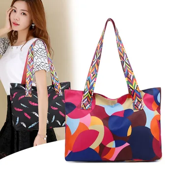 

OLUOLIN Tote Bag Women's Fashion Color Block Printed Large Capacity Handbag Oxford Cloth Waterproof Casual Single-Shoulder Bags