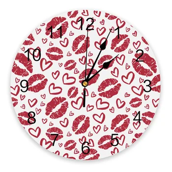

Circular Wall Clock Lip Print Love Hand Drawn Wall Clock Home Decor Bedroom Silent Oclock Watch Wall for Living Room