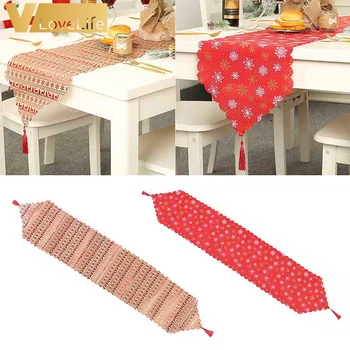 

New Year Printed Table Runner Christmas Elk Snowflake Printed Table Cloth Cover Flag Dining Tablecloth Christmas Party Decor
