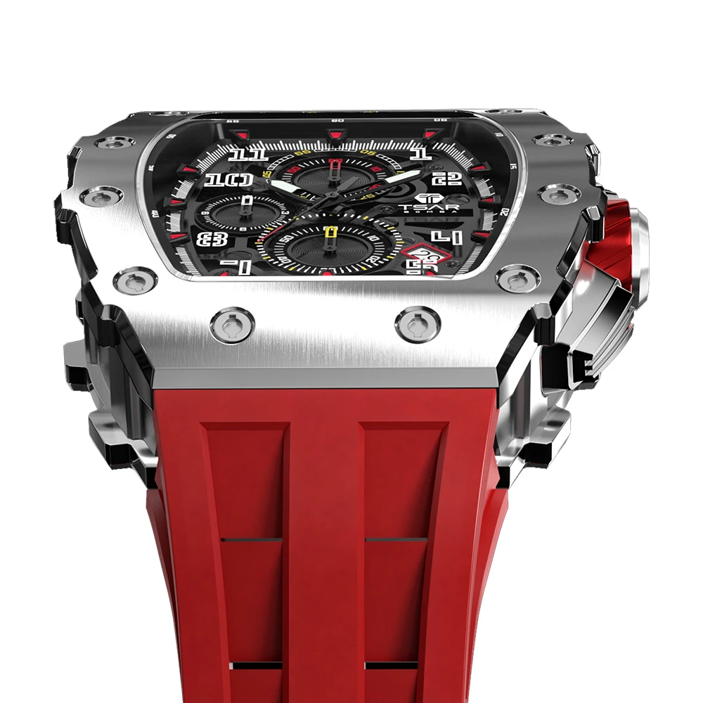 TSAR BOMBA Mens Watches Luxury Sport Chronograph Quartz Wristwatch Sapphire Glass Stainless Steel Tonneau Design Watch for Men
