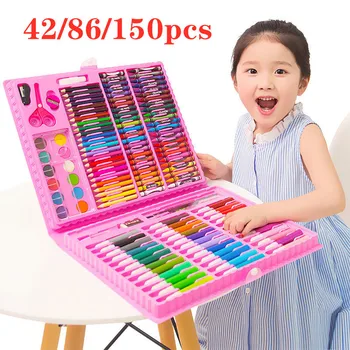 

Colored water color pencil Artist Kit 42/86/150pc Children Painting set Scissors Sharpener Eraser Paper clips Crayon Oil pastel