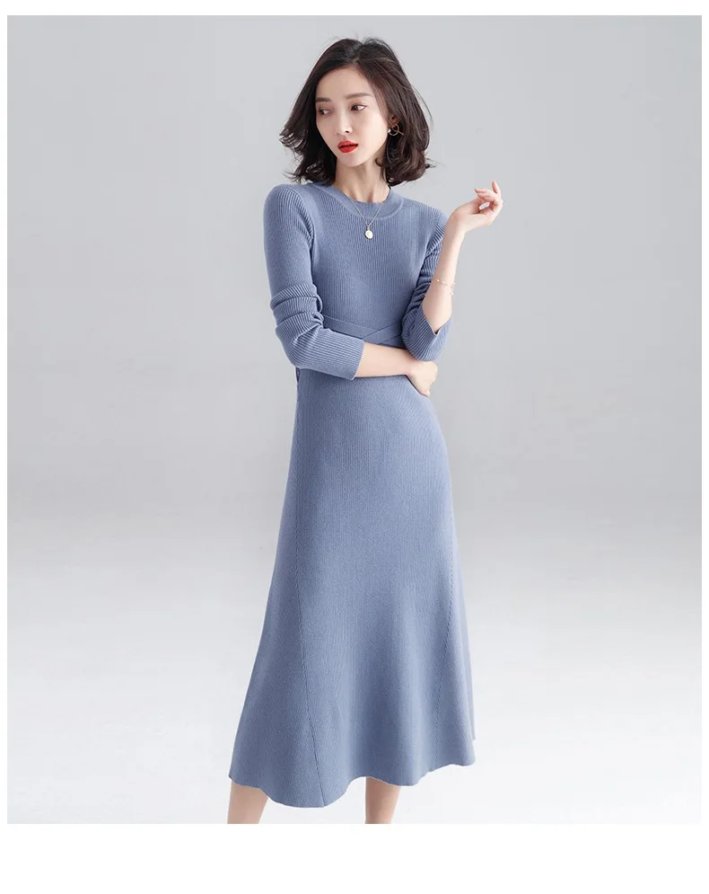 INNASOFAN knitted dress women Autumn Winter long-sleeved dress Euro-American fashion chic dress solid color