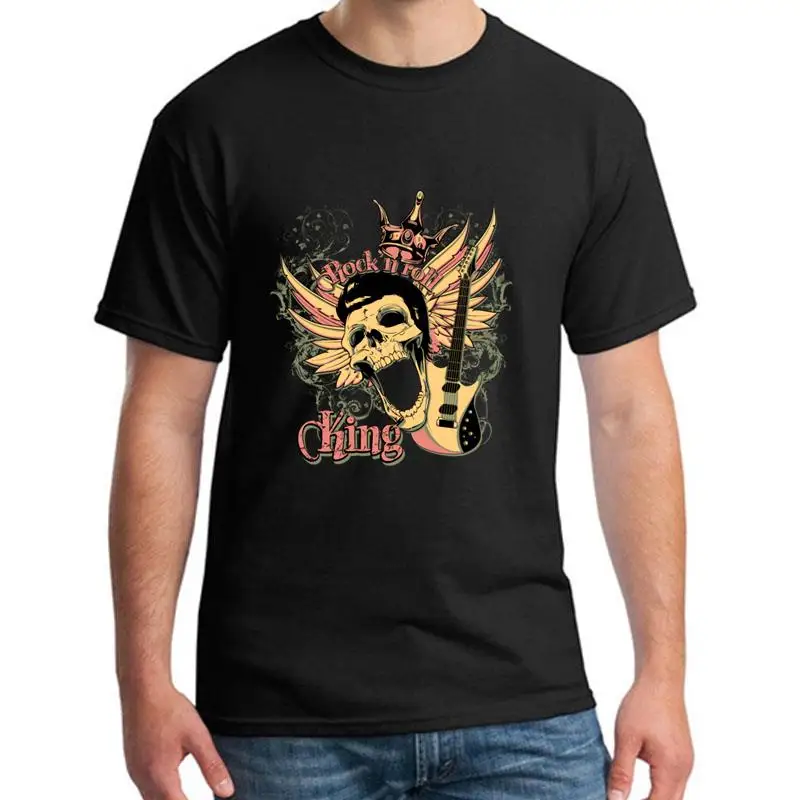 

Funny Rock And Roll King Skull Guitar tshirt men and women cotton Original summer men and women t-shirts gift HipHop