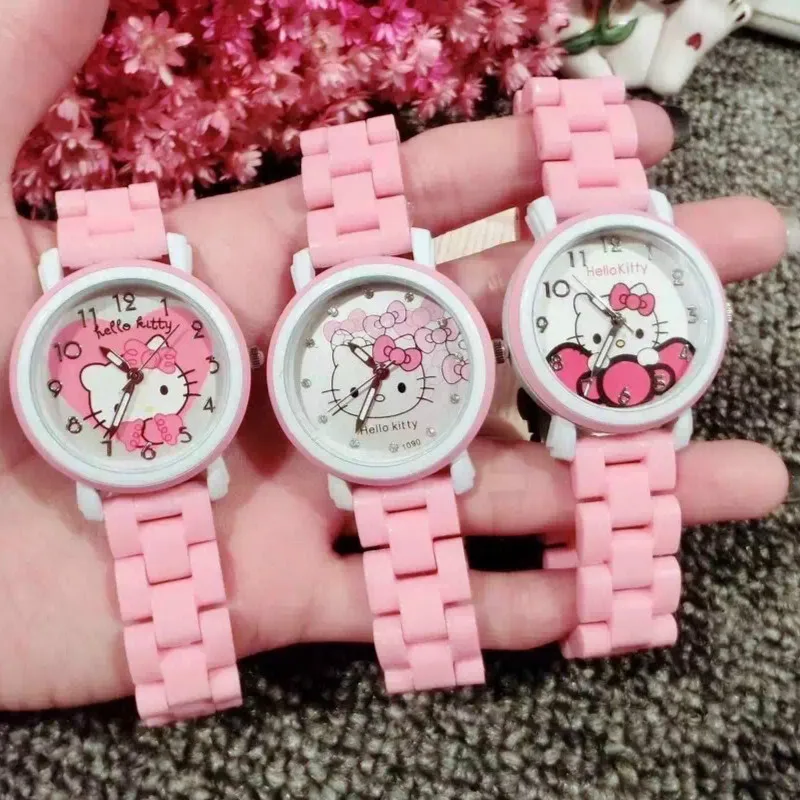 

Hello Kitty Kt Cat Children Watches Girls Students Imitation Ceramic Belt Imitation Water Cartoon Kids Watch