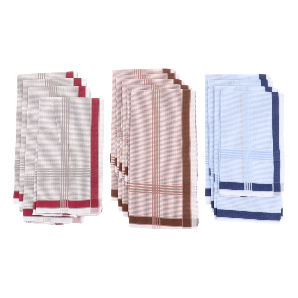 12pcs Men Vintage Striped Handkerchief Pocket Square Wedding Party Soft Cotton Hanky