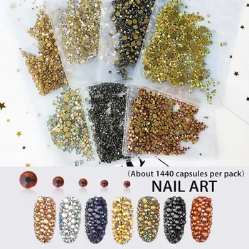 

Lidan Mixed Sizes AB Glass Nail Rhinestones Gold Flatback Shiny Stones Gems Manicure For Nails Art 3D Decoration Accessories