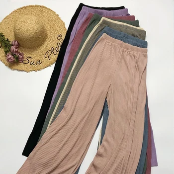 

2020 Spring Summer Cotton Wide Leg Pants women High-Waisted Drape Not Wrinkle pleated pants Wild Korean Female Casual Trousers