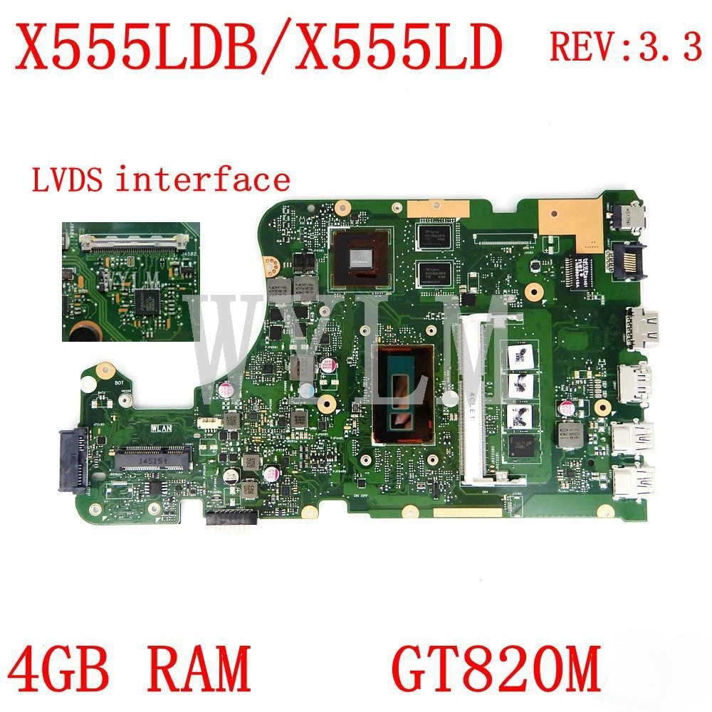 X555LDB LVDS interface 4GB RAM GT820M REV3.3 Motherboard For ASUS